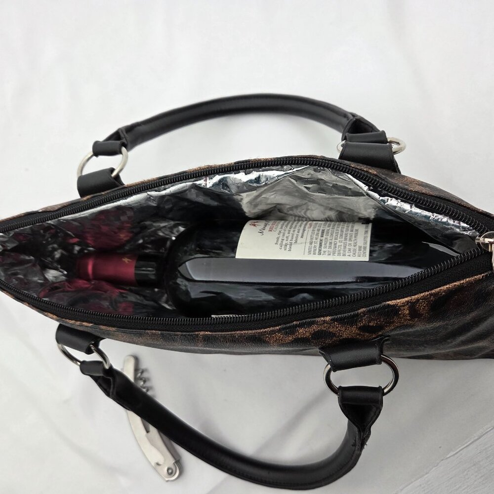 Primeware Leopard Print Insulated Wine Tote Clutch - Picture 2 of 9